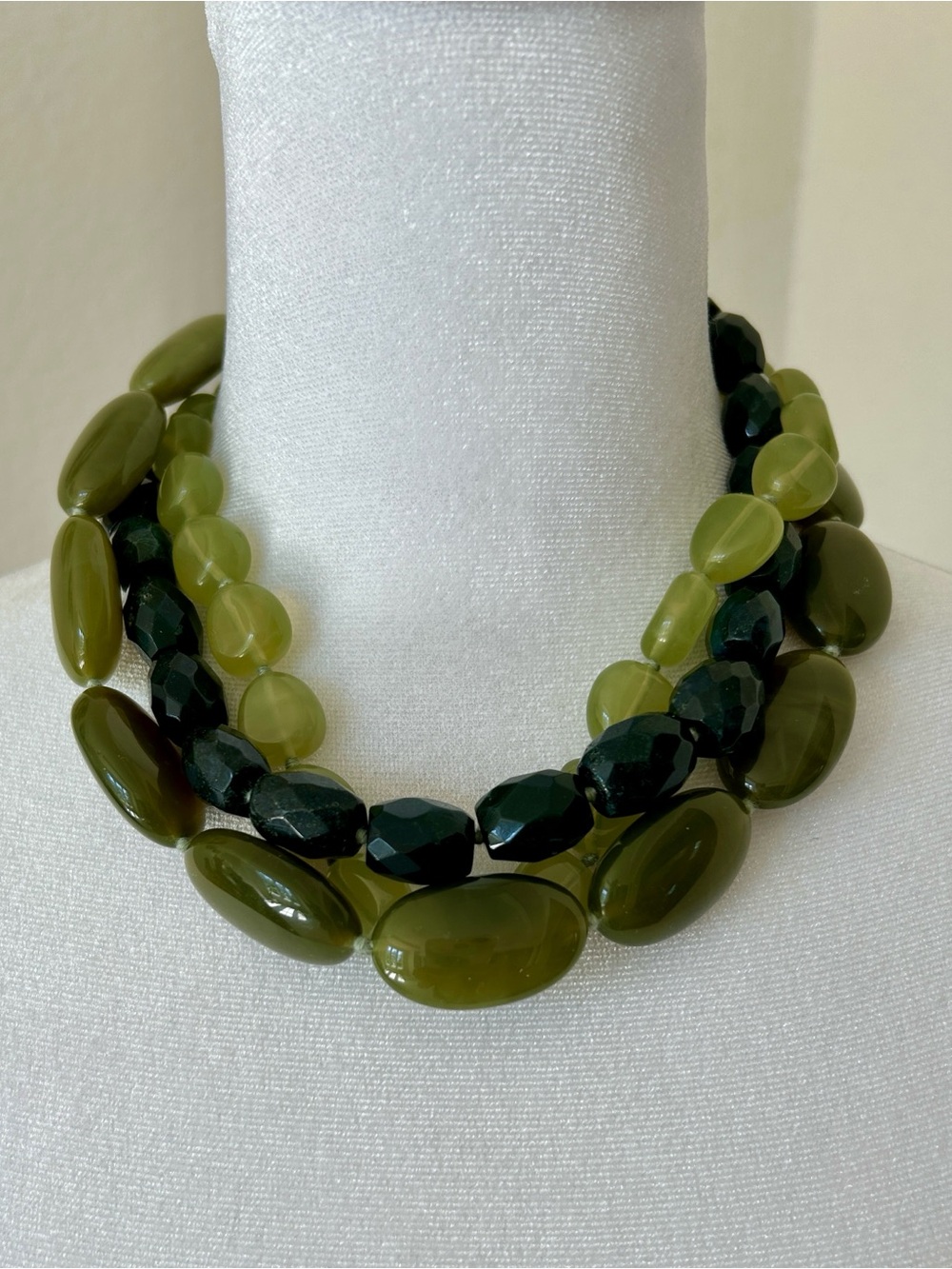 Olive Green and Black Multi-Strand Bead Necklace